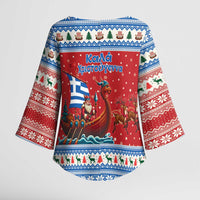 Greece Viking Santa Christmas Kimono Sleeve Blouse Funny Reindeer Norse Xmas - Wonder Print Shop