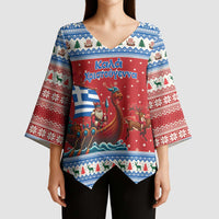 Greece Viking Santa Christmas Kimono Sleeve Blouse Funny Reindeer Norse Xmas - Wonder Print Shop