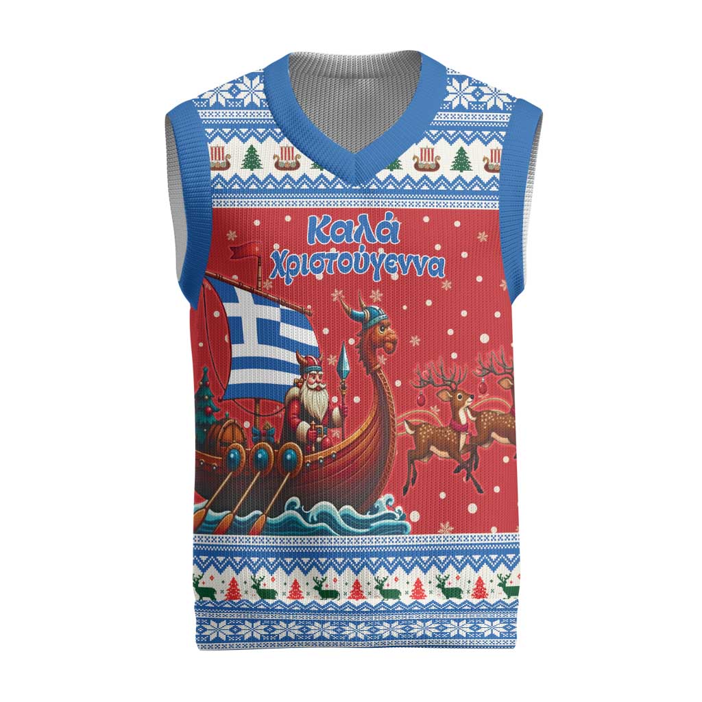 Greece Viking Santa Christmas Knitted V-Neck Vest Funny Reindeer Norse Xmas - Wonder Print Shop
