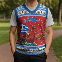 Greece Viking Santa Christmas Knitted V-Neck Vest Funny Reindeer Norse Xmas - Wonder Print Shop