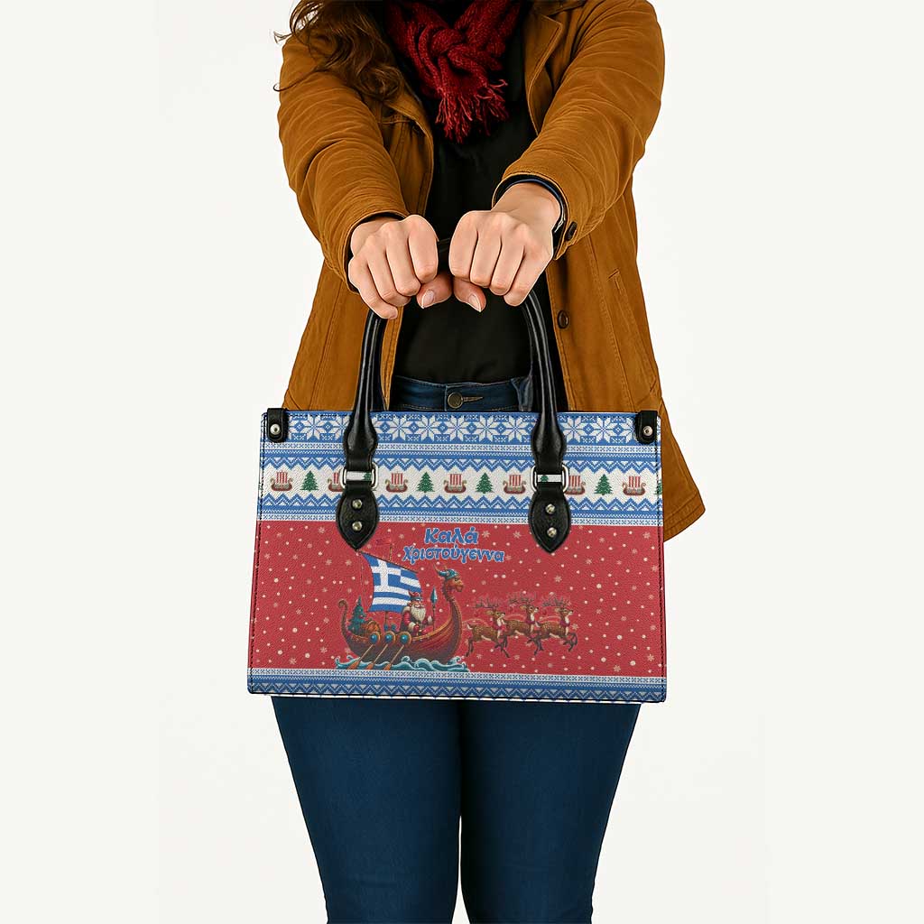 Greece Viking Santa Christmas Leather Bag Funny Reindeer Norse Xmas - Wonder Print Shop