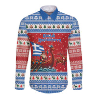 Greece Viking Santa Christmas Long Sleeve Button Shirt Funny Reindeer Norse Xmas - Wonder Print Shop