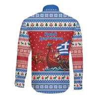 Greece Viking Santa Christmas Long Sleeve Button Shirt Funny Reindeer Norse Xmas - Wonder Print Shop