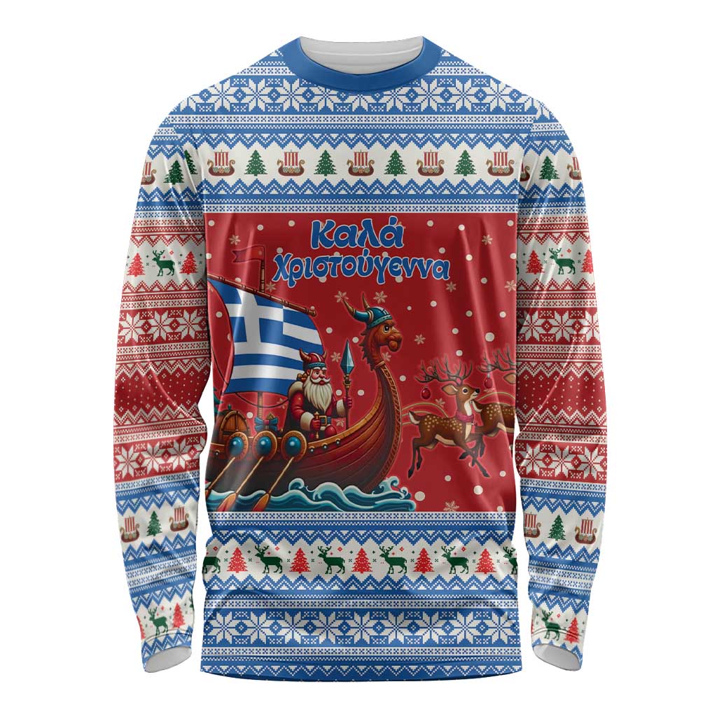 Greece Viking Santa Christmas Long Sleeve Shirt Funny Reindeer Norse Xmas - Wonder Print Shop