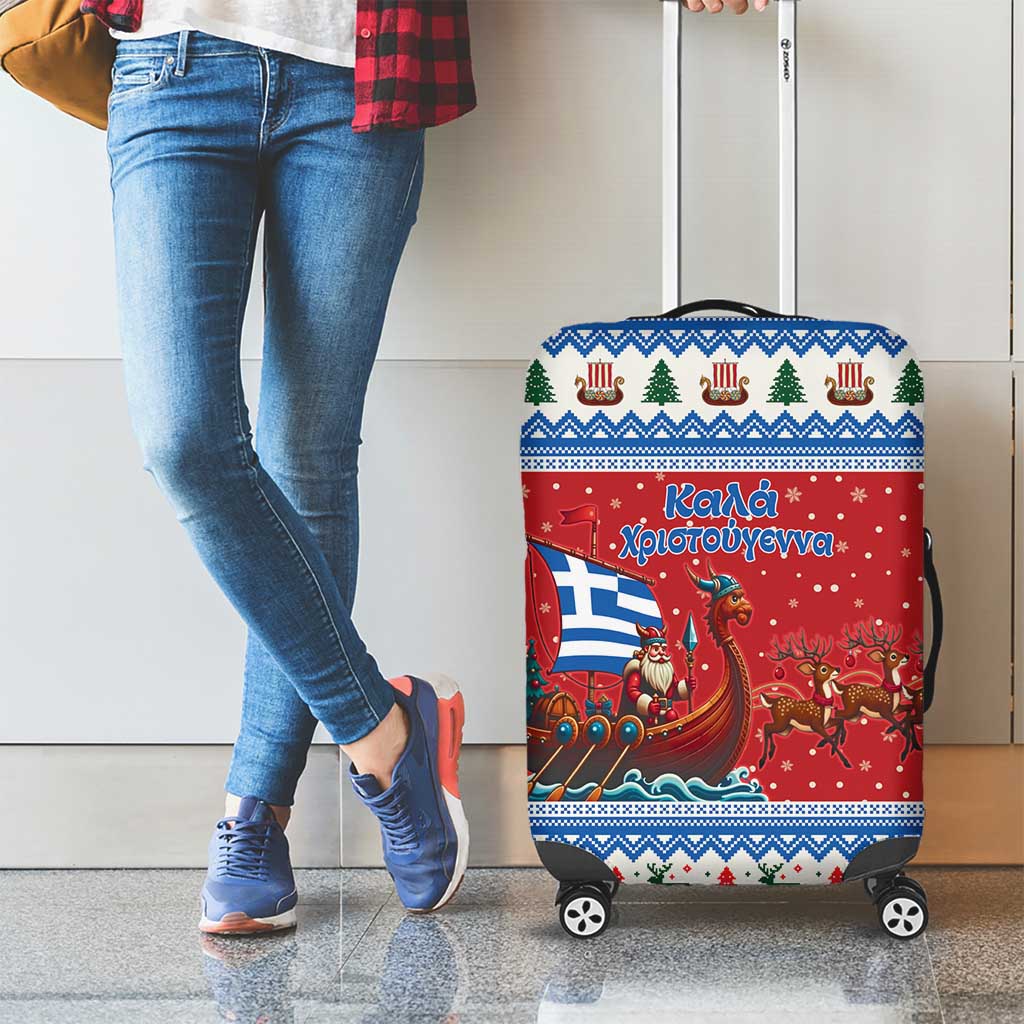 Greece Viking Santa Christmas Luggage Cover Funny Reindeer Norse Xmas - Wonder Print Shop