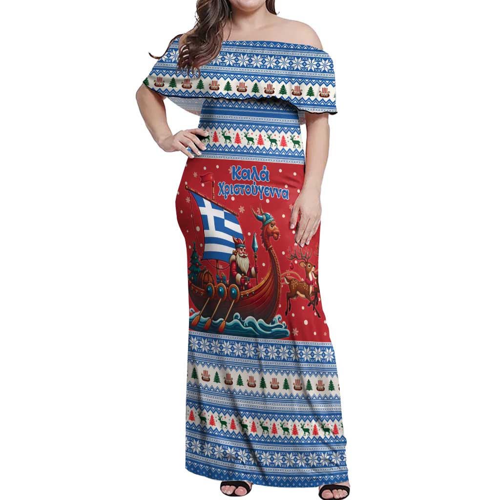 Greece Viking Santa Christmas Off Shoulder Maxi Dress Funny Reindeer Norse Xmas - Wonder Print Shop