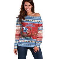 Greece Viking Santa Christmas Off Shoulder Sweater Funny Reindeer Norse Xmas - Wonder Print Shop