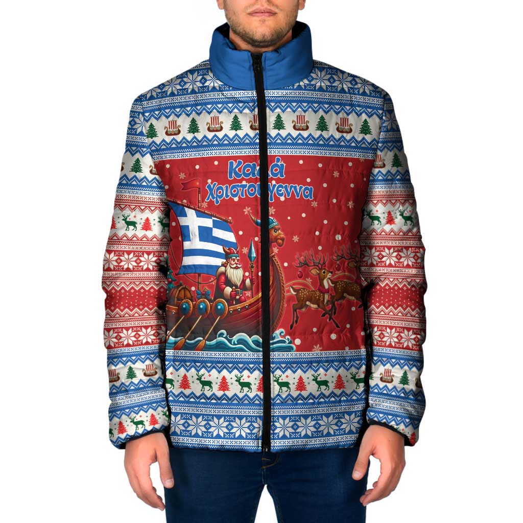 Greece Viking Santa Christmas Padded Jacket Funny Reindeer Norse Xmas - Wonder Print Shop