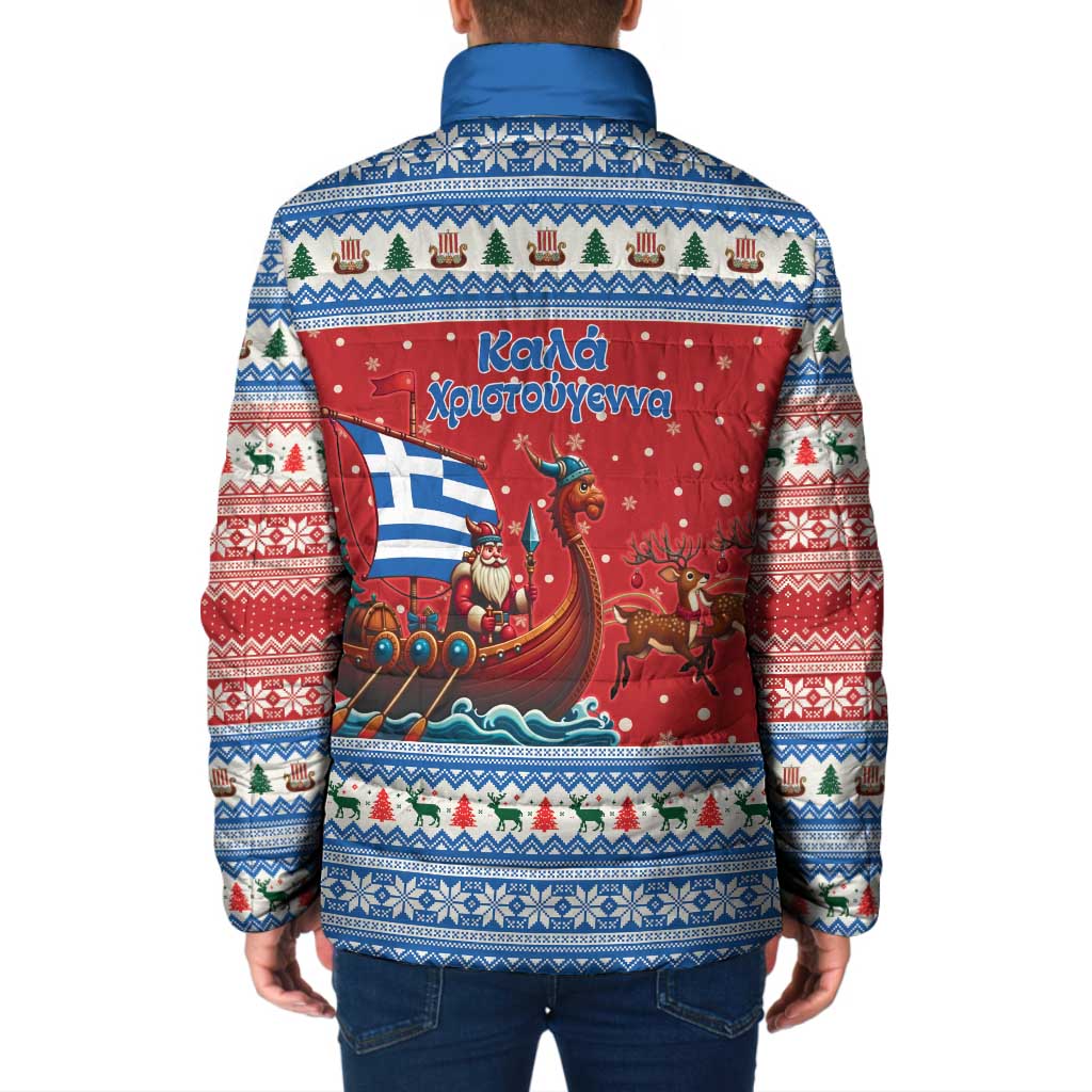 Greece Viking Santa Christmas Padded Jacket Funny Reindeer Norse Xmas - Wonder Print Shop
