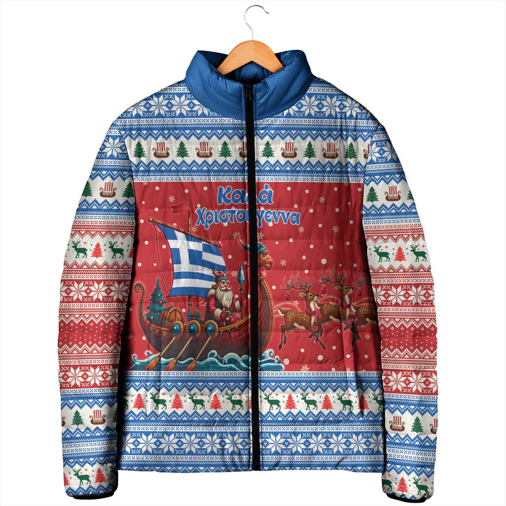 Greece Viking Santa Christmas Padded Jacket Funny Reindeer Norse Xmas - Wonder Print Shop