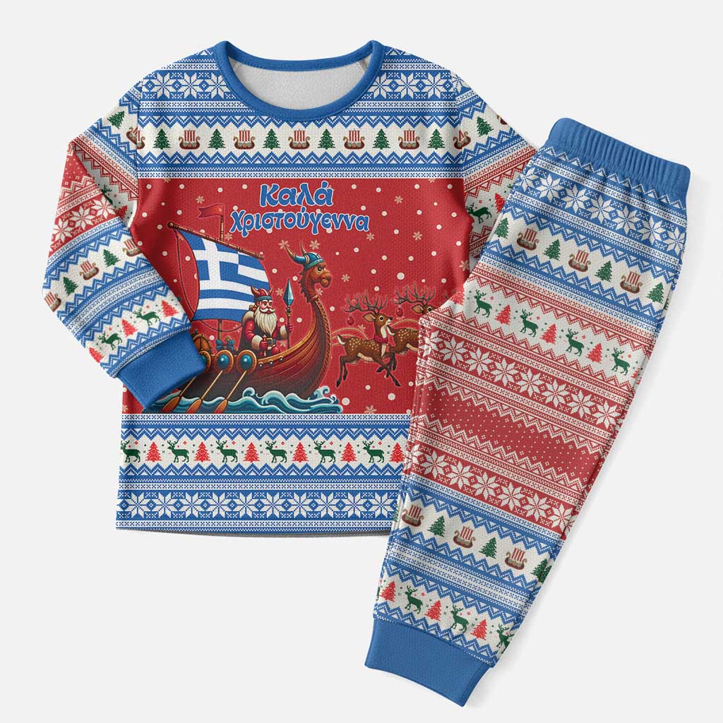 Greece Viking Santa Christmas Pajama Set Funny Reindeer Norse Xmas - Wonder Print Shop