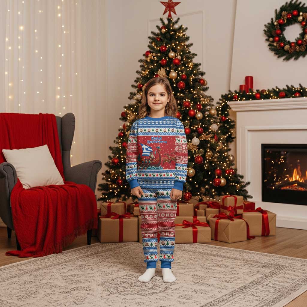Greece Viking Santa Christmas Pajama Set Funny Reindeer Norse Xmas - Wonder Print Shop