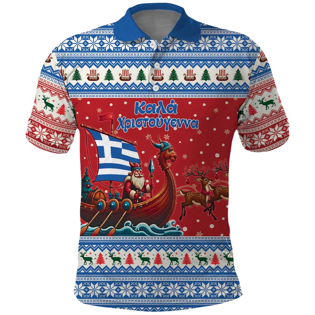 Greece Viking Santa Christmas Polo Shirt Funny Reindeer Norse Xmas - Wonder Print Shop