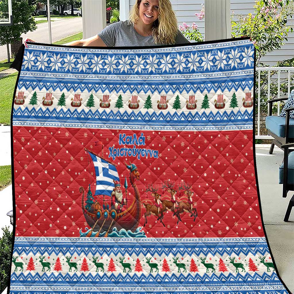 Greece Viking Santa Christmas Quilt Funny Reindeer Norse Xmas - Wonder Print Shop