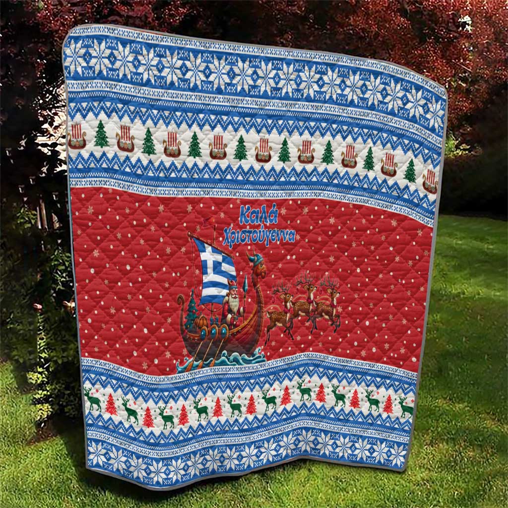 Greece Viking Santa Christmas Quilt Funny Reindeer Norse Xmas - Wonder Print Shop