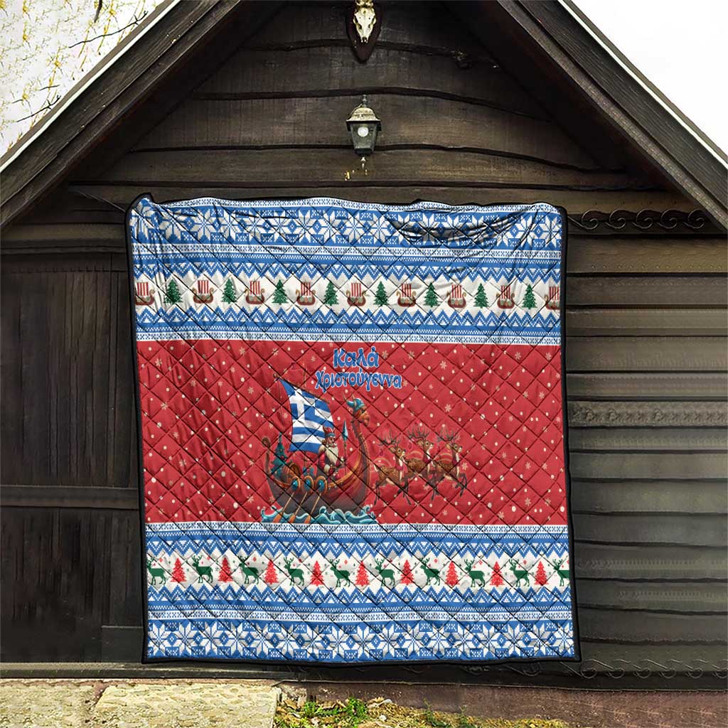 Greece Viking Santa Christmas Quilt Funny Reindeer Norse Xmas - Wonder Print Shop