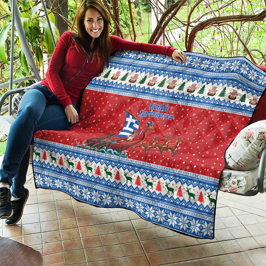 Greece Viking Santa Christmas Quilt Funny Reindeer Norse Xmas - Wonder Print Shop