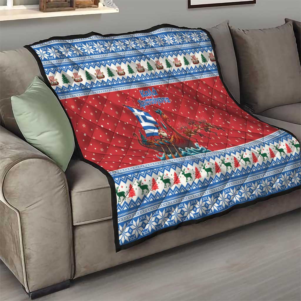 Greece Viking Santa Christmas Quilt Funny Reindeer Norse Xmas - Wonder Print Shop