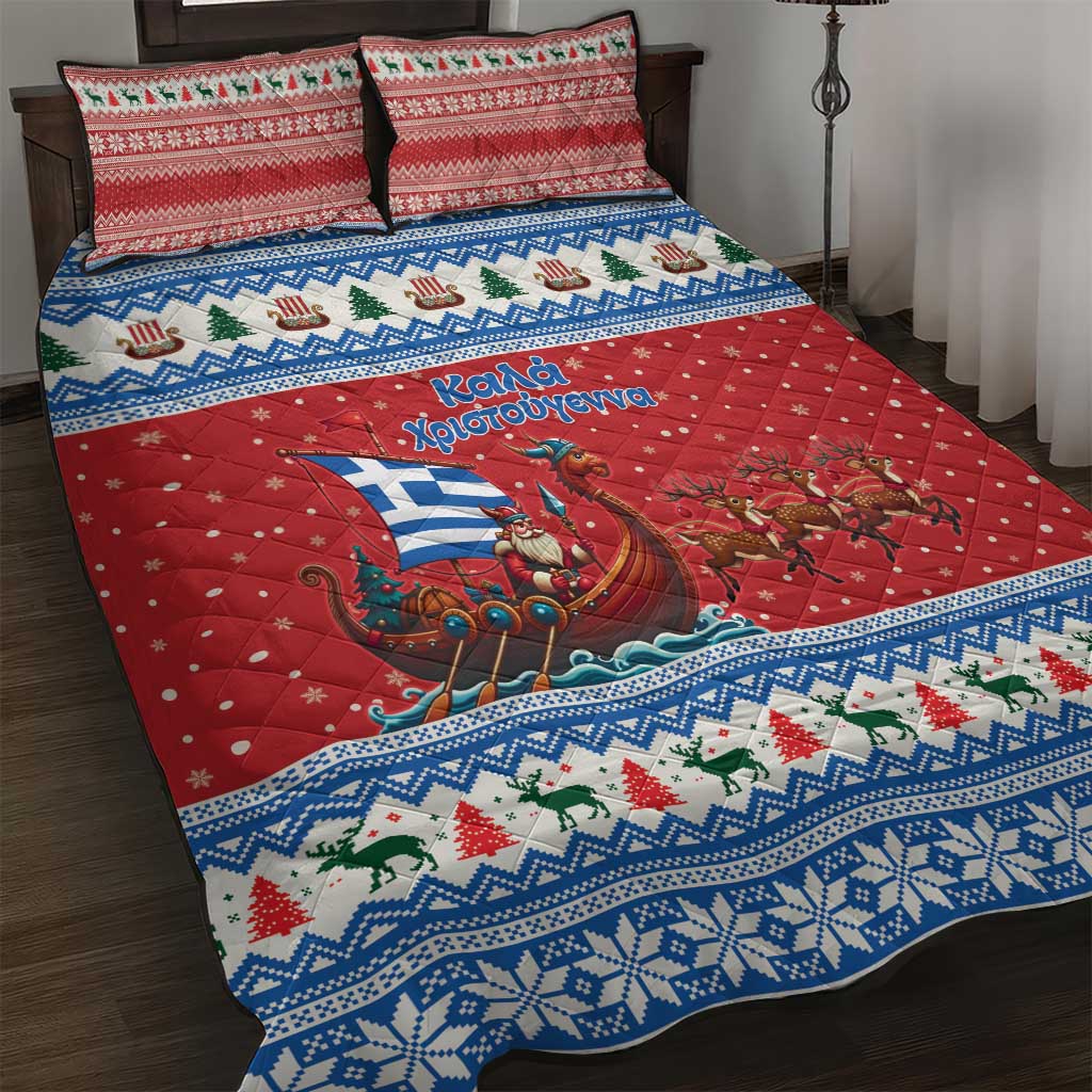 Greece Viking Santa Christmas Quilt Bed Set Funny Reindeer Norse Xmas - Wonder Print Shop