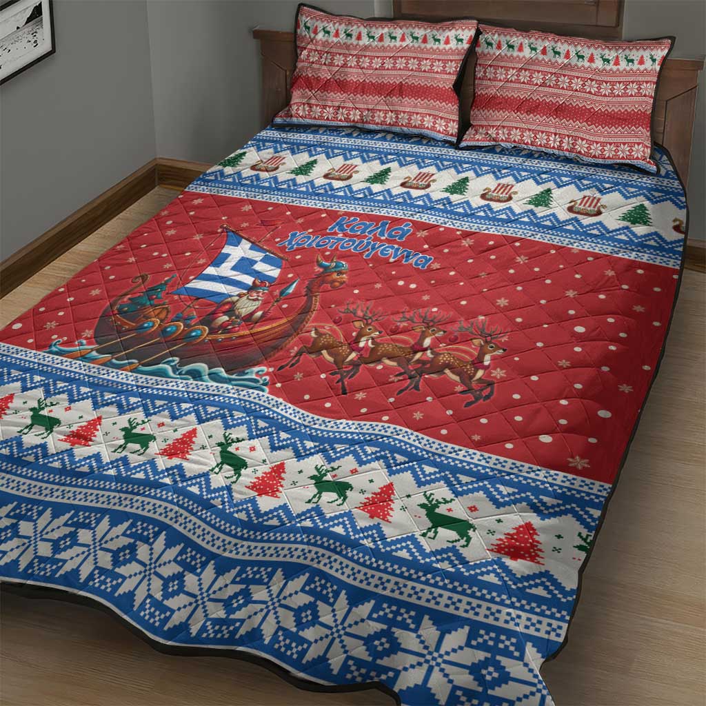 Greece Viking Santa Christmas Quilt Bed Set Funny Reindeer Norse Xmas - Wonder Print Shop