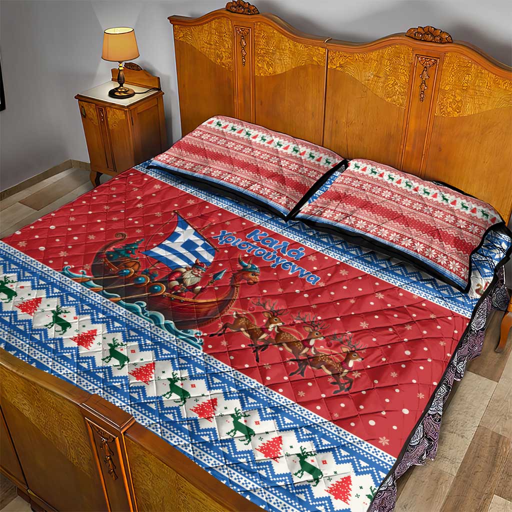 Greece Viking Santa Christmas Quilt Bed Set Funny Reindeer Norse Xmas - Wonder Print Shop