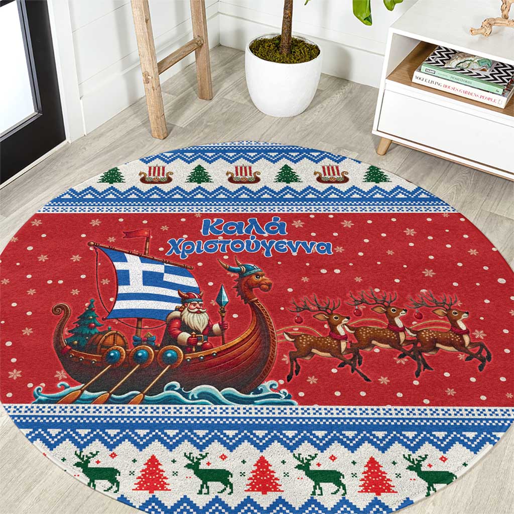 Greece Viking Santa Christmas Round Carpet Funny Reindeer Norse Xmas - Wonder Print Shop
