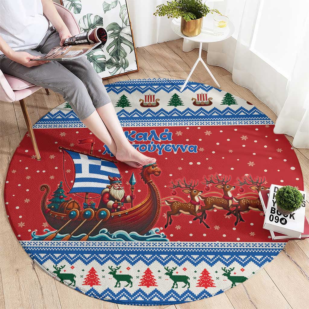 Greece Viking Santa Christmas Round Carpet Funny Reindeer Norse Xmas - Wonder Print Shop