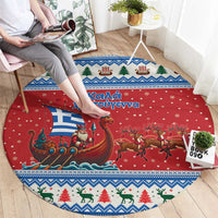 Greece Viking Santa Christmas Round Carpet Funny Reindeer Norse Xmas - Wonder Print Shop