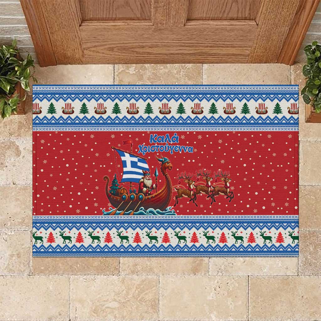 Greece Viking Santa Christmas Rubber Doormat Funny Reindeer Norse Xmas - Wonder Print Shop
