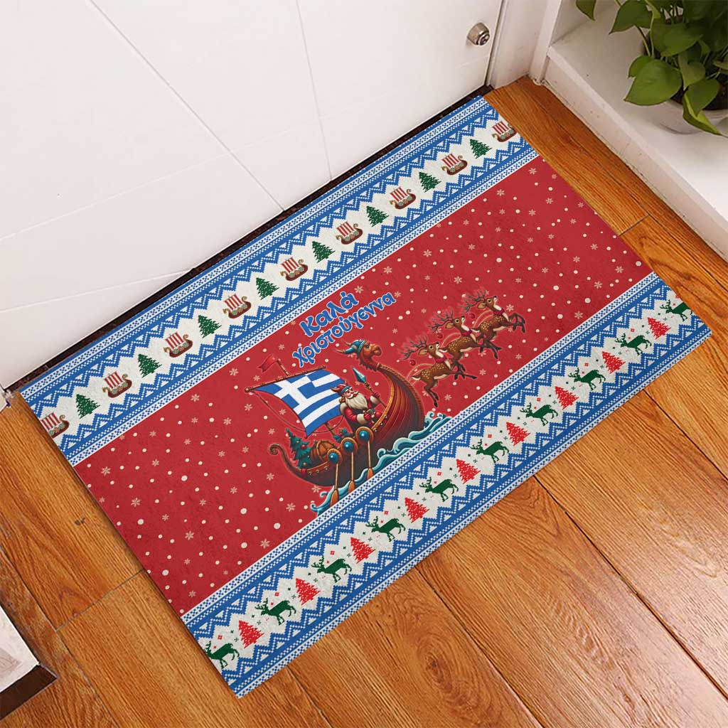 Greece Viking Santa Christmas Rubber Doormat Funny Reindeer Norse Xmas - Wonder Print Shop