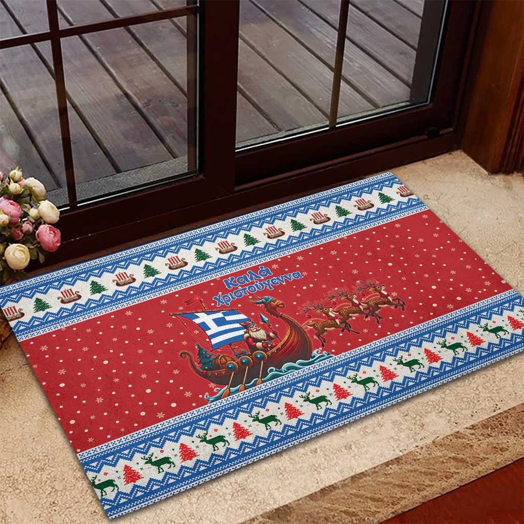 Greece Viking Santa Christmas Rubber Doormat Funny Reindeer Norse Xmas - Wonder Print Shop