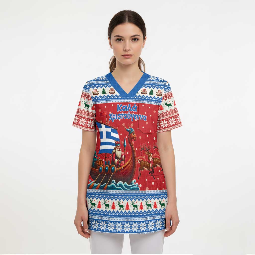 Greece Viking Santa Christmas Scrub Top Funny Reindeer Norse Xmas - Wonder Print Shop
