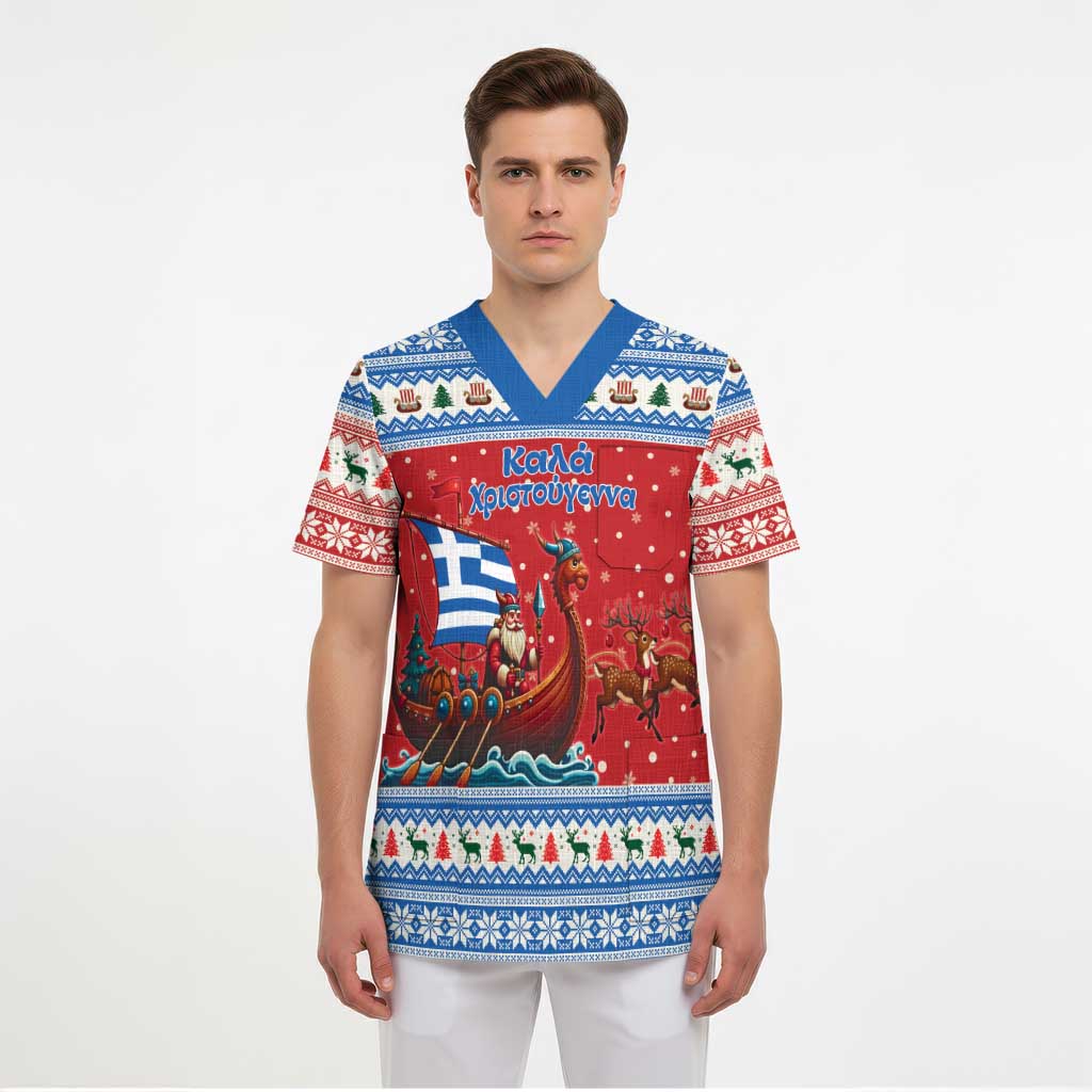 Greece Viking Santa Christmas Scrub Top Funny Reindeer Norse Xmas - Wonder Print Shop