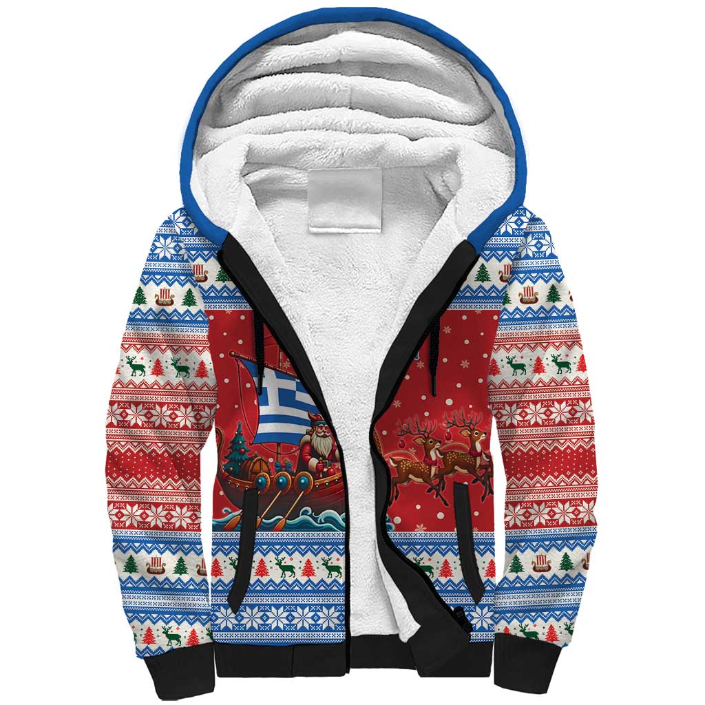 Greece Viking Santa Christmas Sherpa Hoodie Funny Reindeer Norse Xmas - Wonder Print Shop