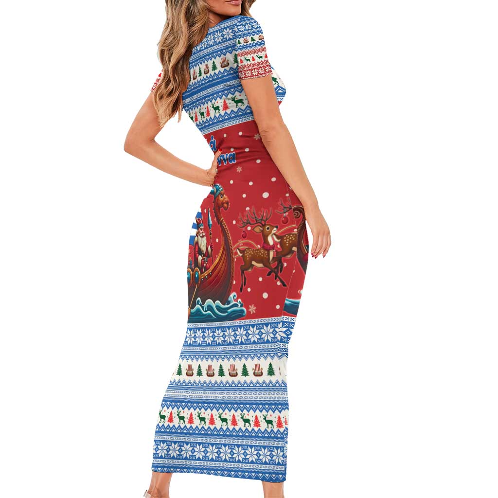 Greece Viking Santa Christmas Short Sleeve Bodycon Dress Funny Reindeer Norse Xmas - Wonder Print Shop