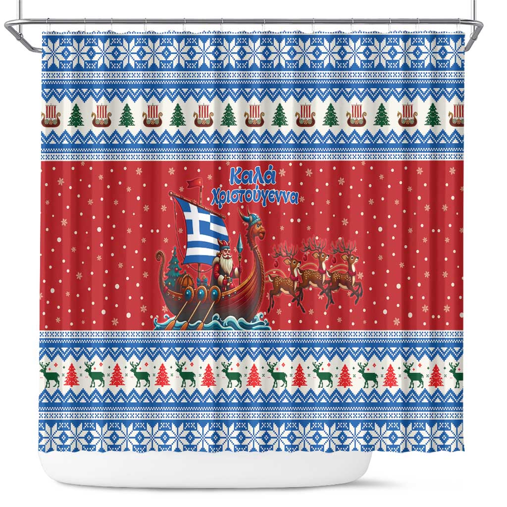 Greece Viking Santa Christmas Shower Curtain Funny Reindeer Norse Xmas - Wonder Print Shop