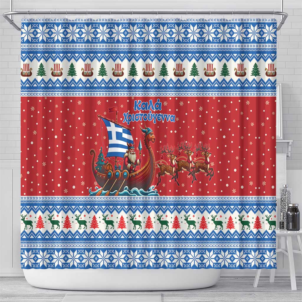 Greece Viking Santa Christmas Shower Curtain Funny Reindeer Norse Xmas - Wonder Print Shop