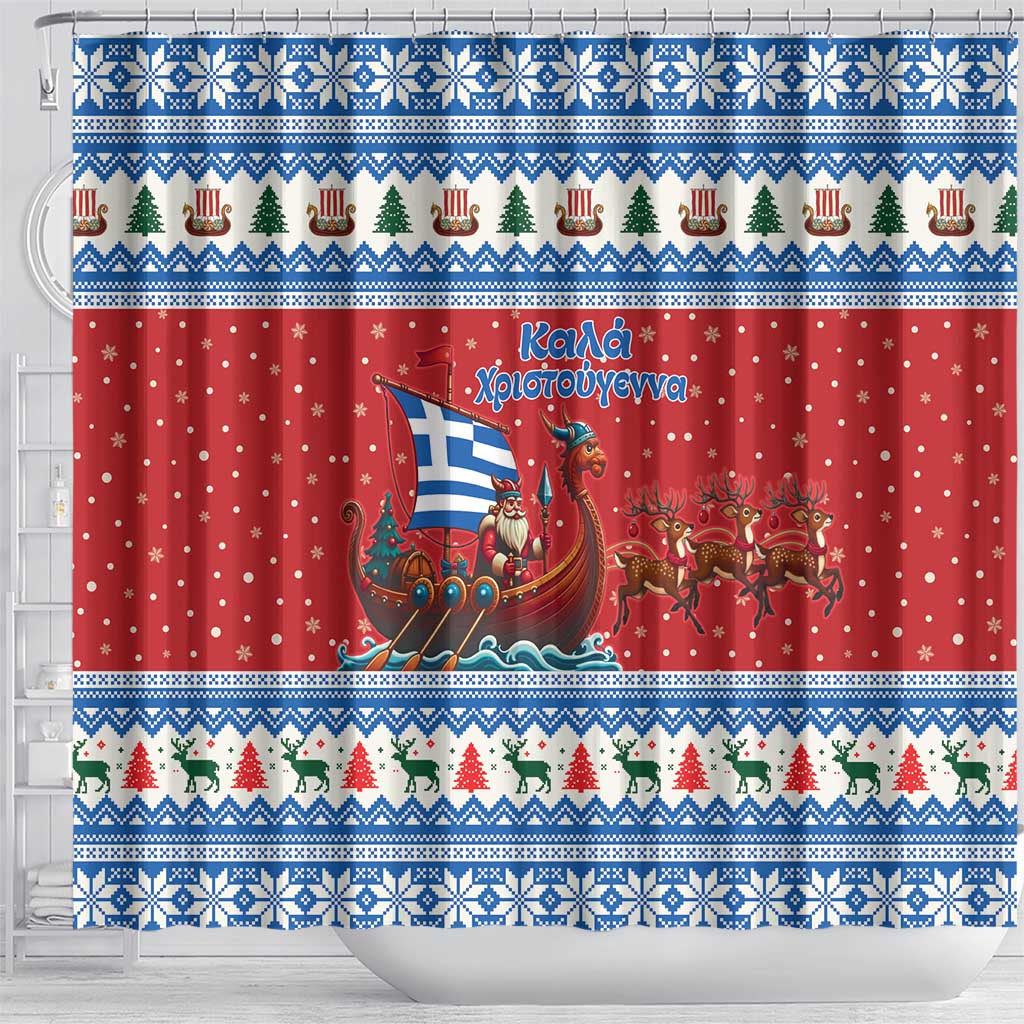 Greece Viking Santa Christmas Shower Curtain Funny Reindeer Norse Xmas - Wonder Print Shop