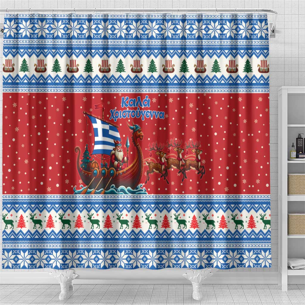 Greece Viking Santa Christmas Shower Curtain Funny Reindeer Norse Xmas - Wonder Print Shop