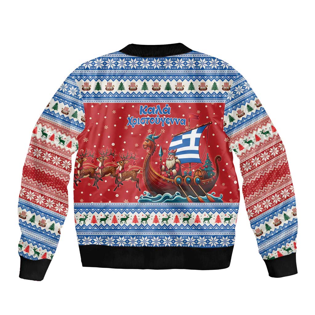 Greece Viking Santa Christmas Sleeve Zip Bomber Jacket Funny Reindeer Norse Xmas - Wonder Print Shop