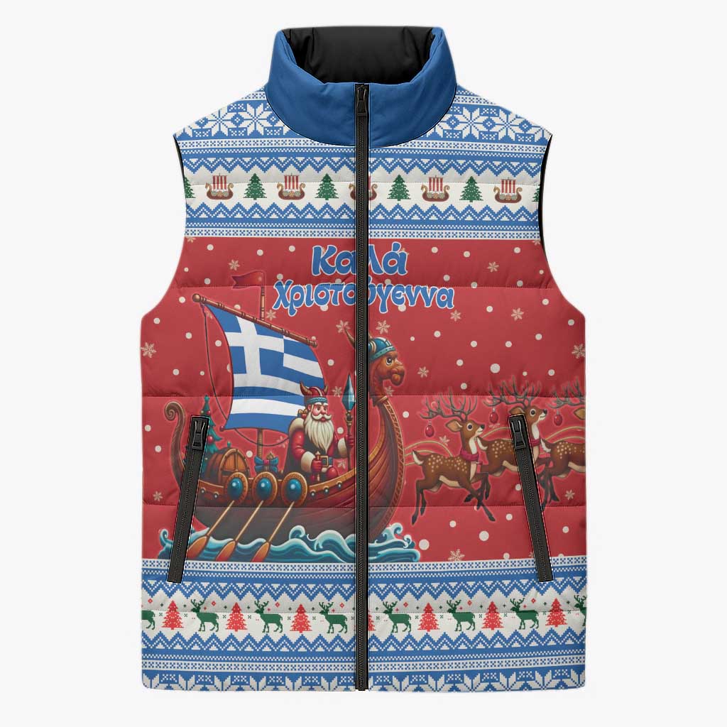 Greece Viking Santa Christmas Sleeveless Puffer Jacket Funny Reindeer Norse Xmas - Wonder Print Shop