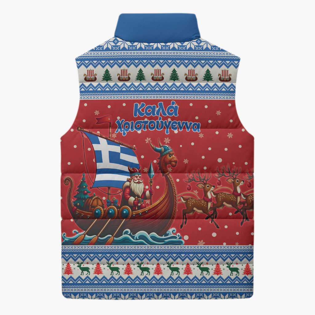 Greece Viking Santa Christmas Sleeveless Puffer Jacket Funny Reindeer Norse Xmas - Wonder Print Shop