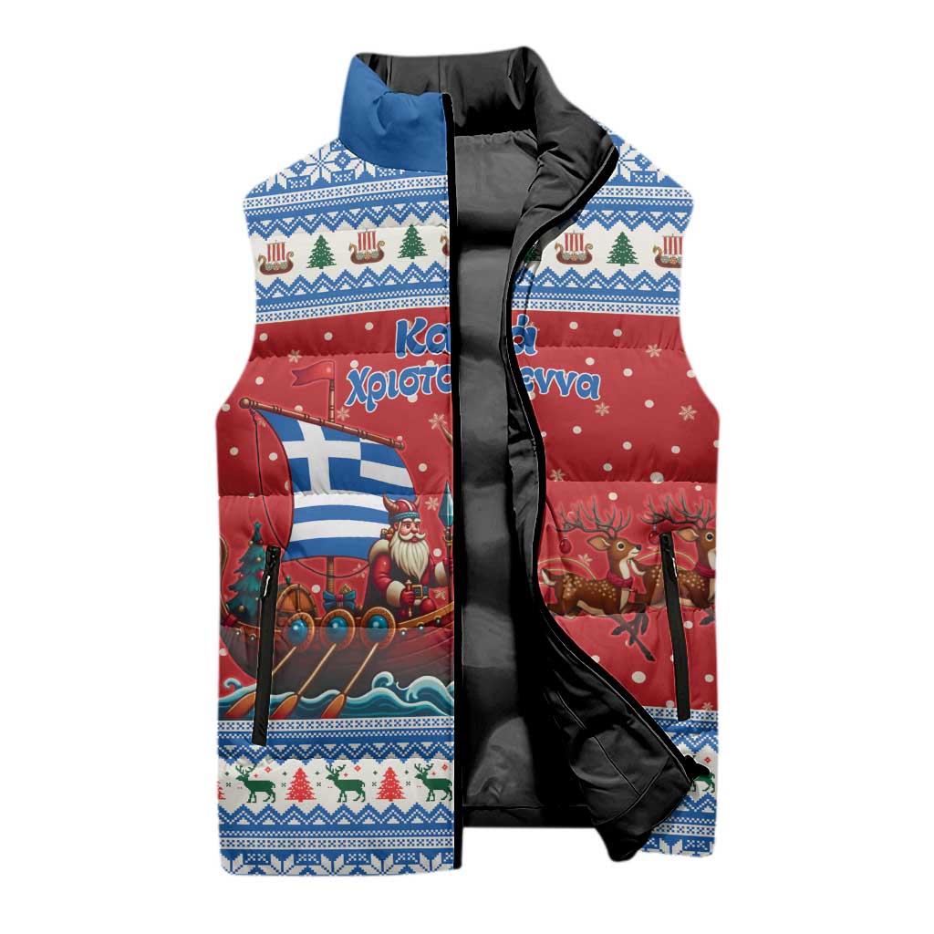 Greece Viking Santa Christmas Sleeveless Puffer Jacket Funny Reindeer Norse Xmas - Wonder Print Shop