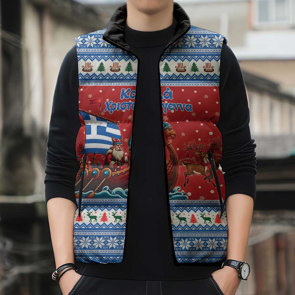 Greece Viking Santa Christmas Sleeveless Puffer Jacket Funny Reindeer Norse Xmas - Wonder Print Shop