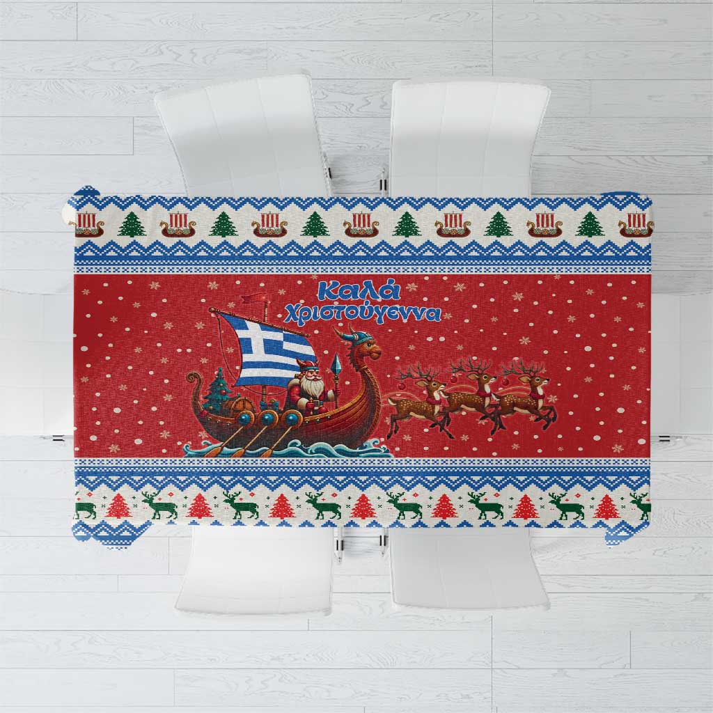 Greece Viking Santa Christmas Tablecloth Funny Reindeer Norse Xmas - Wonder Print Shop