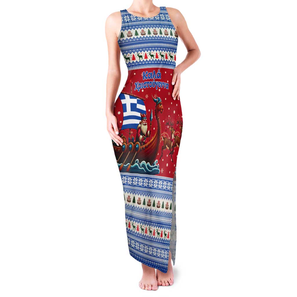 Greece Viking Santa Christmas Tank Maxi Dress Funny Reindeer Norse Xmas - Wonder Print Shop