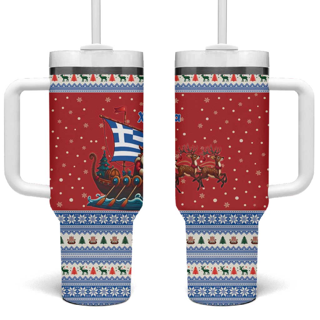 Greece Viking Santa Christmas Tumbler With Handle Funny Reindeer Norse Xmas - Wonder Print Shop