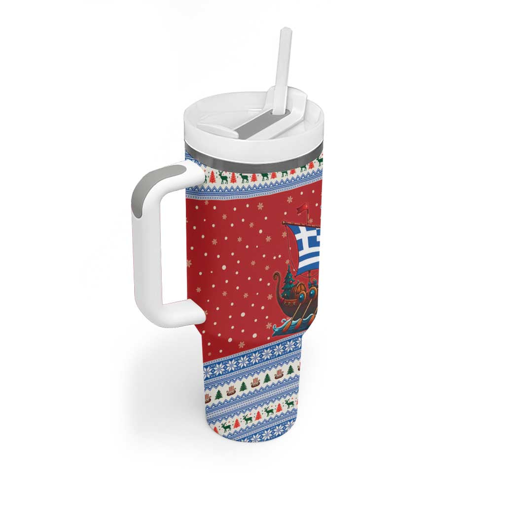 Greece Viking Santa Christmas Tumbler With Handle Funny Reindeer Norse Xmas - Wonder Print Shop