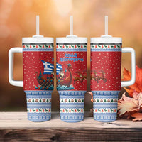 Greece Viking Santa Christmas Tumbler With Handle Funny Reindeer Norse Xmas - Wonder Print Shop