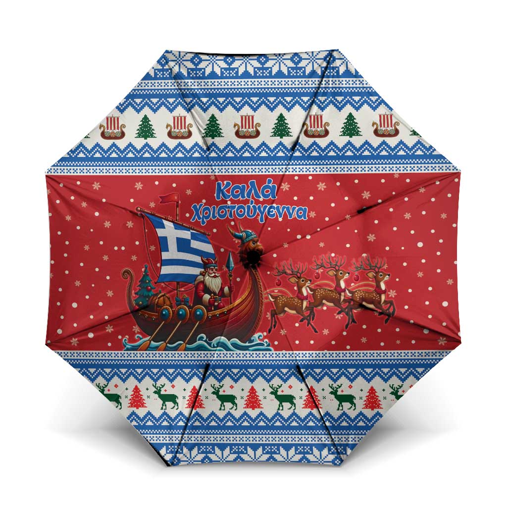 Greece Viking Santa Christmas Umbrella Funny Reindeer Norse Xmas - Wonder Print Shop
